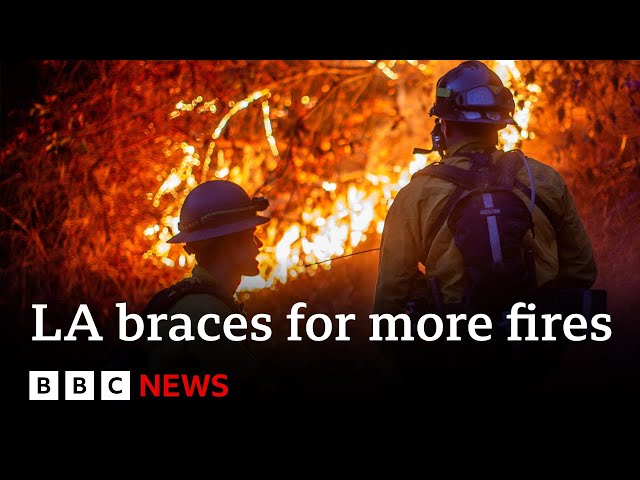 Los Angeles residents return to ruined homes as winds threaten to whip up fires again | BBC News