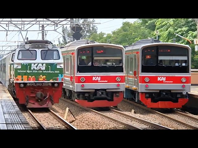 RAMAINYA KERETA API DAN KRL COMMUTER LINE DI STASIUN LAYANG JAKARTA : Ada JR 205 dan TM 6000 Series