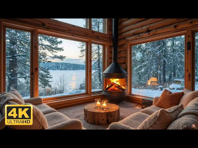 Quiet Winter at Cozy Living Room Ambience with Calm Piano Music, Warm Fireplace & Gentle Snowy ❄️