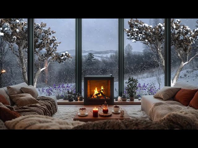 Unwind in Winter ⛄ Soft Jazz, Snowfall Views, and a Warm Cabin Retreat