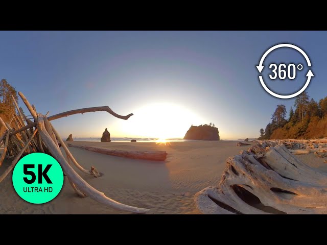 VR 360° - Sunset over Ruby Beach - 5K Virtual Relaxation Video