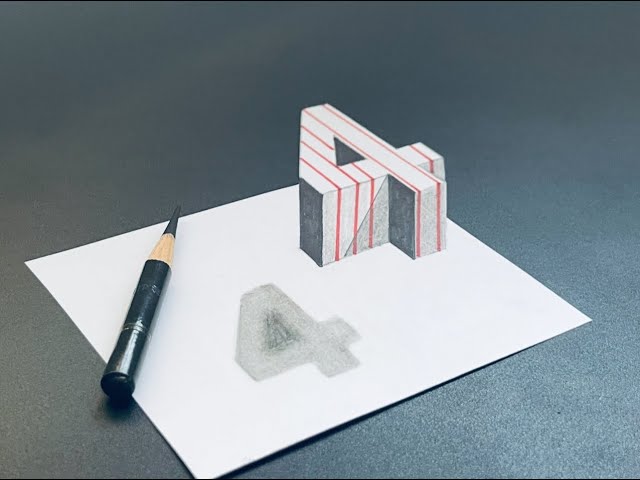 easy draw 3d number 4 on paper for beginners, how to draw 3D number 4