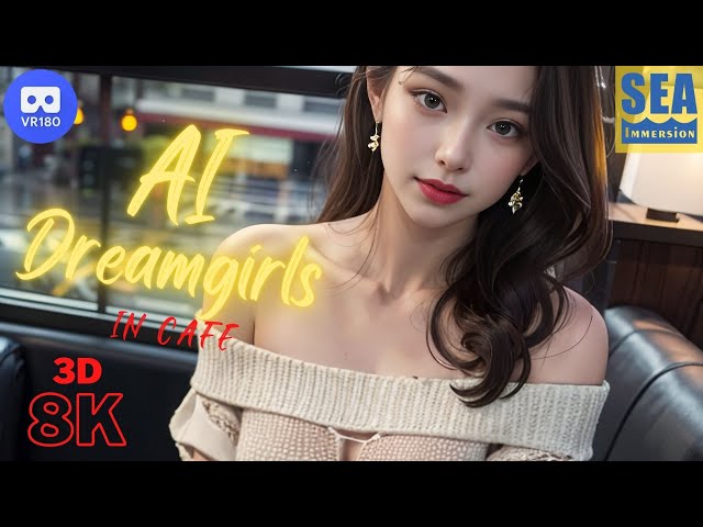 Goddess in Cafe, AI Dreamgirls in 8K 3D VR180 - meet them up close, face-to-face!