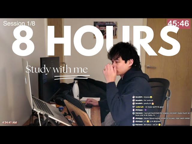 🔴 LIVE | DAY 24 | 8-HOUR study with me 📚 | 🔥 fireplace sounds & pomodoro | 50 & 10