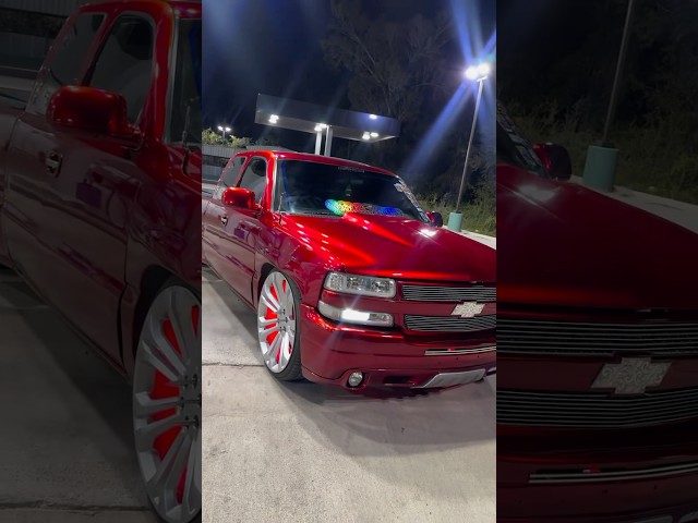 Candy Apple Red 🍎 NBS Silverado Bubble Eye with Quadsteer Bed & Cowl Hood #silverado #droppedtrucks