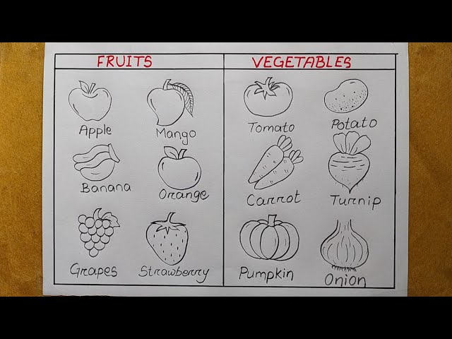 Different types of Vegetables and Fruits Drawing easy| How to draw Fruits and vegetables Chart