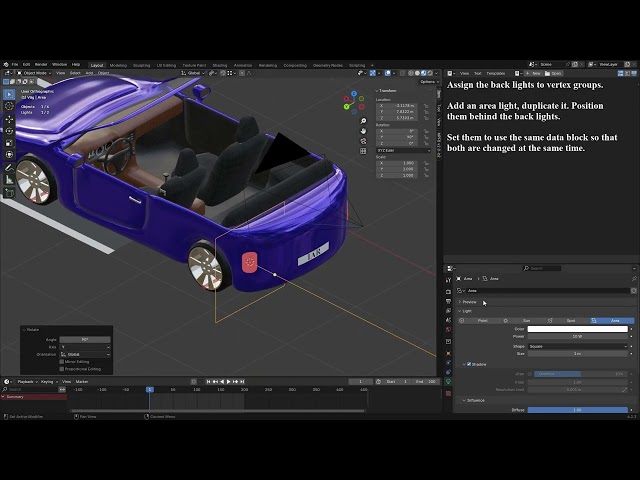 Car following a path in Blender with wheels turning automatically in the curves Part 6