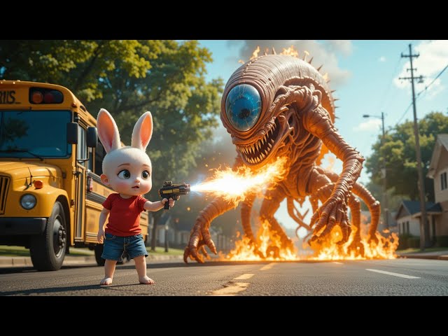 Little Rabbit Defeats the Mischievous Alien to Rescue School Children