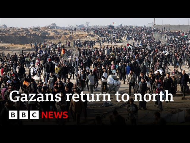 Displaced Palestinians return to north Gaza after hostage deal | BBC News