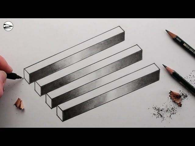 How to Draw a Realistic 3D Optical Illusion: The Four Bar Illusion, Narrated Drawing Tutorial