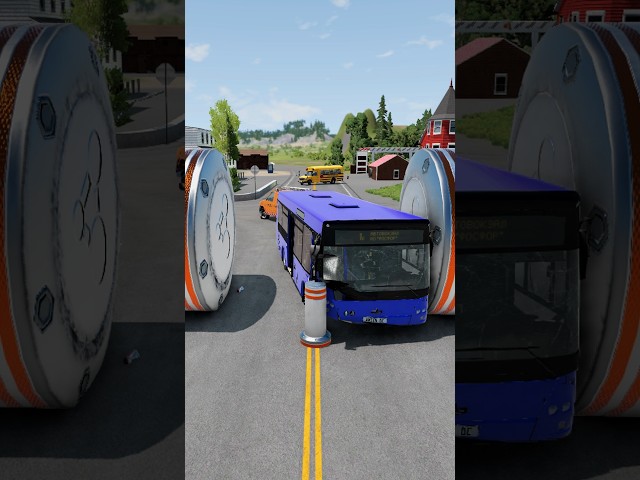 School Bus vs Big Bollards #shorts #beamngdrive #bus