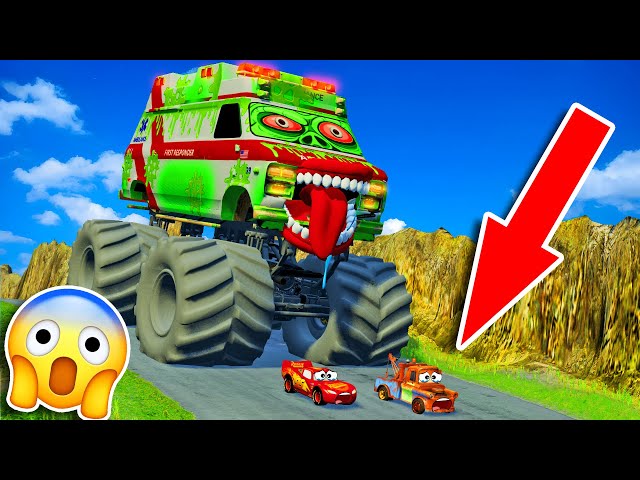 TRANSPORTING PIXAR CARS & FRUITS WITH COLORED & JOHN DEERE vs CLAAS vs TRACTORS - BeamNG.drive