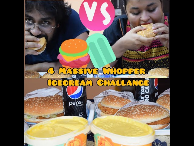 MUKBANG | Massive 6 X Burger King Whopper With 1000 ML Mango Ice Cream Challenge | King Size Eating