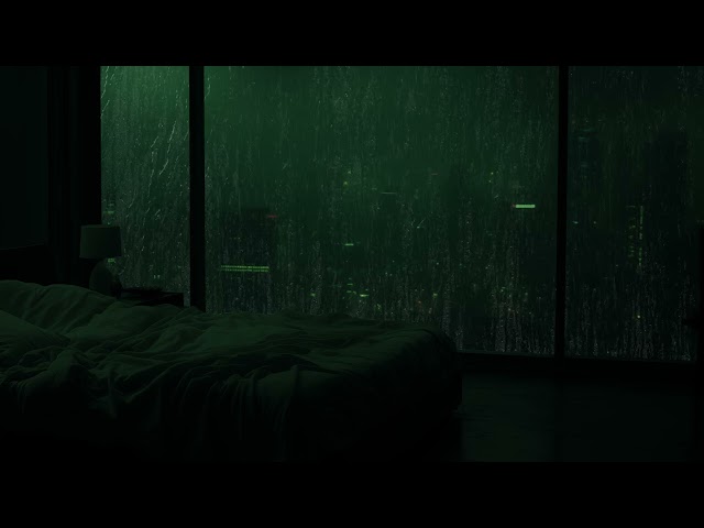 Relaxing Rain Ambience in a Peaceful Room Overlooking a Dreamy, Foggy Green Urban View