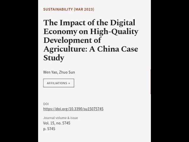 The Impact of the Digital Economy on High-Quality Development of Agriculture: A China... | RTCL.TV