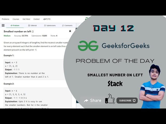 Day 12 - Smallest number on left || Stack || GFG POTD || 19 September || Ritabrata Paul