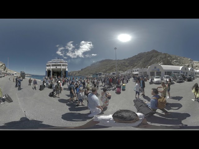 Santorini Thira Port is busy - 360 video