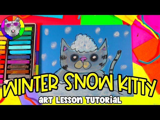 Art Lesson: Make a Winter Snow Kitty Soft Pastel Artwork with this Art Lesson Tutorial | Ms Artastic