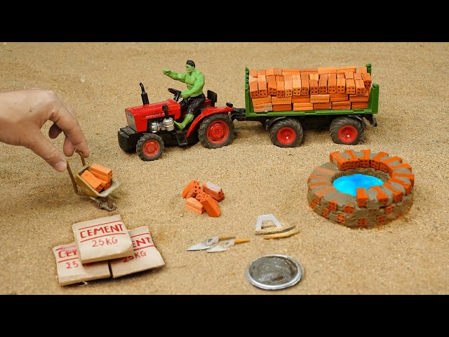 Diy tractor making Concrete mini well with bricks science project | @MiniFarmingSM