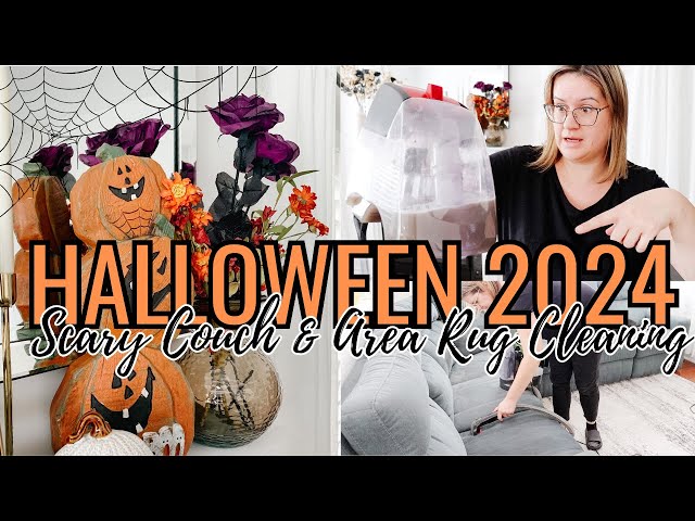 HALLOWEEN CLEAN AND DECORATE 2024 | SCARY & SATISFYING AREA RUG & COUCH DEEP CLEANING | SO MUCH DIRT