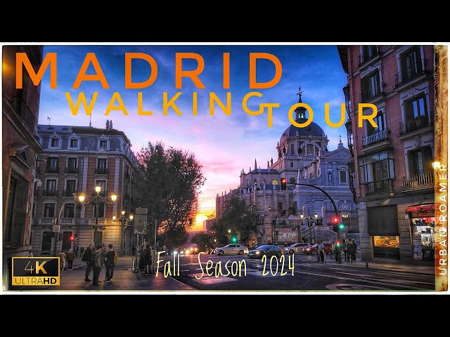 4K Autumn Walking Tour in Madrid: Experience Spain's Beauty during Sunset 🇪🇸 | Gran Via | Downtown 🍂