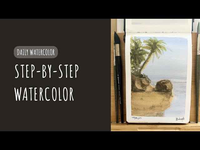 Step-by-Step Watercolor | Daily Watercolor | Painting a Tropical Beach Scene #watercolor #painting