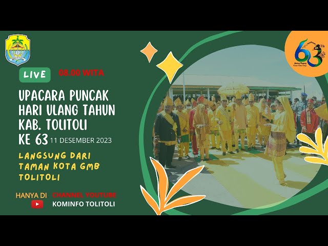 LIVE#LANGSUNG DARI TAMAN KOTA GMB#UPACARA MEMPERINGATI HUT KABUPATEN TOLITOLI KE 63