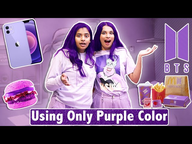 Using Only PURPLE Things For 24 Hours 💜 | 24 Hours Challenge | Ayu and Anu Twin Sisters