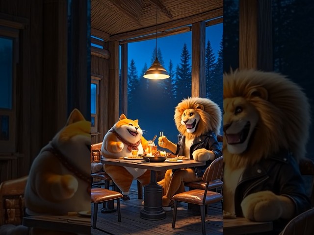 AI Art: A Lion and Cat’s Snowy Night Feast" #shorts #ai #trending #cat