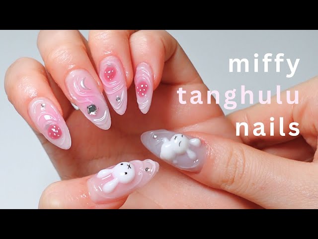 let’s do 3D strawberry miffy nails at home! (ASMR gel-x nail art using korean nail brands)