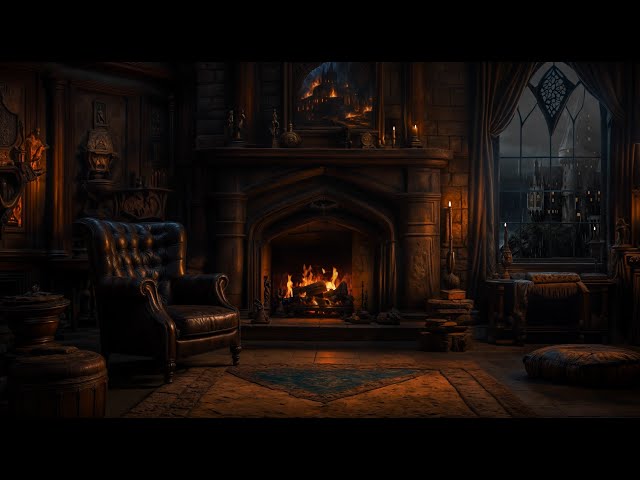 Thunder & Rain  | Magic Fireplace | Harry Potter Fireplace | Cozy Winter Ambience