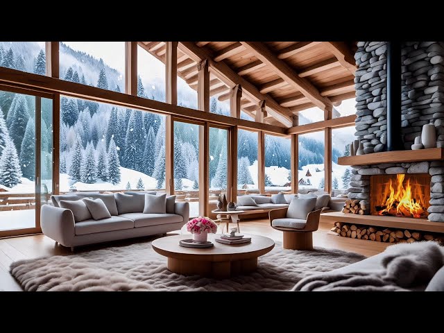 Snowy Lake Retreat - Crackling Fireplace and Soft Snowfall for Ultimate Stress Relief