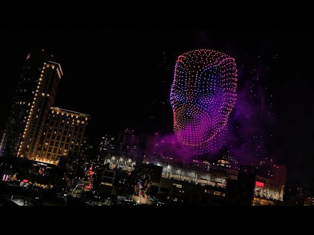 Drone Show and fireworks, San Diego Comic-Con, Deadpool & Wolverine | FULL SHOW, aerial view