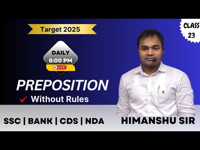 Preposition (01) | Topic Wise English Class for SSC BANK CDS NDA DSSSB Teaching Exams #english