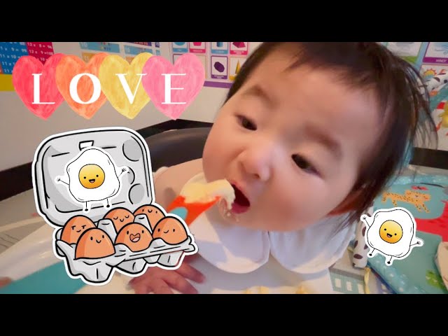 Tiny tastes: Baby tries egg yolks 🍳 baby eating journey from milk to solid #babyValerie #hungrybaby