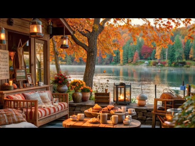 Elegant Jazz Music to Relax 🎧 Coffee Shop Outside in the Forest & Scenery of Falling Autumn Leaves