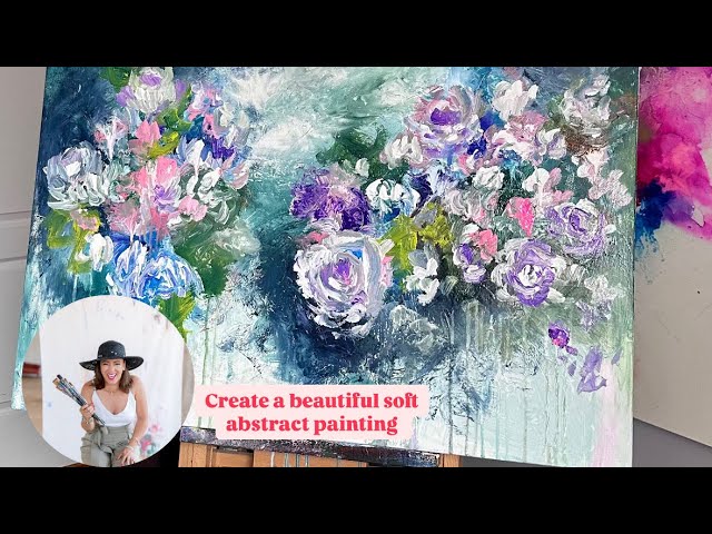 How to create a beautiful abstract acrylic floral ! REAL TIME ! Paint with me 💕🙌