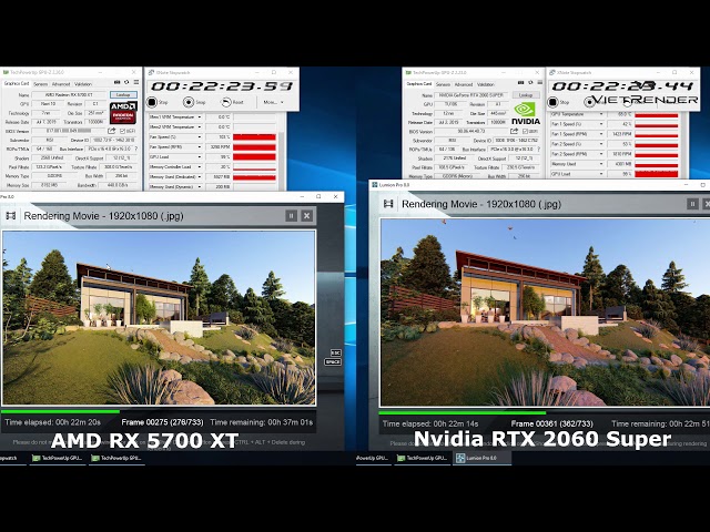 Lumion 8 Exterior Render Time AMD RX 5700XT vs Nvidia RTX 2060 Super