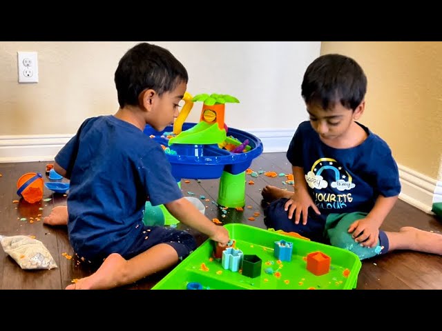 "Twins Explore Shapes, Colors, and Numbers with Sand Play: Fun Learning Adventure | Educational Kids