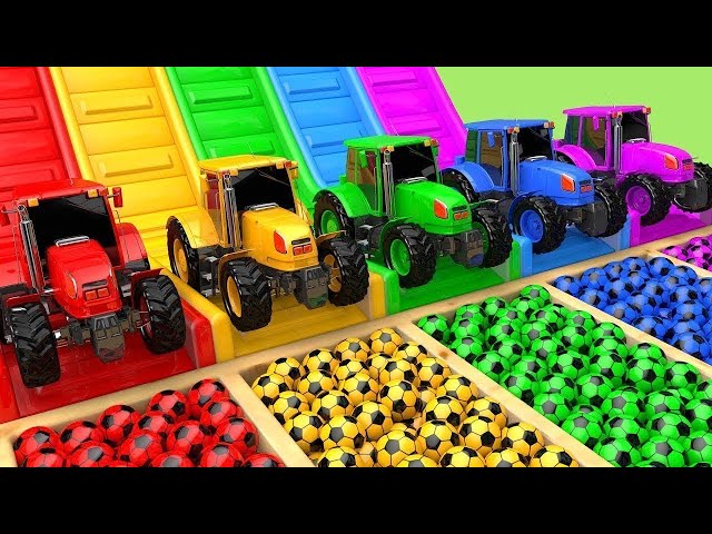 TRANSPORTING PIXAR CARS & FRUITS WITH COLORED & JOHN DEERE vs CLAAS vs TRACTORS - BeamNG.drive #962