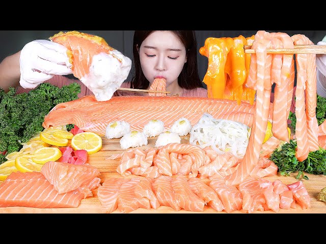 ASMR 吃货 | 随心所欲地切三文鱼！整条生三文鱼🐟 三文鱼面条 & 寿司 & 生鱼片