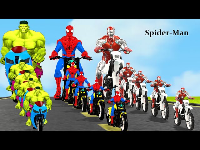 Siêu nhân nhện🔴Spider Man Big & Small on Motorcycle Challenge vs Iron Man vs Hulk vs Superheroes