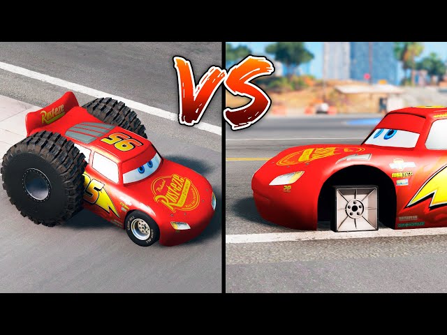 Lightning Mcqueen with monster truck wheels VS Lightning Mcqueen with square wheels - which is best?