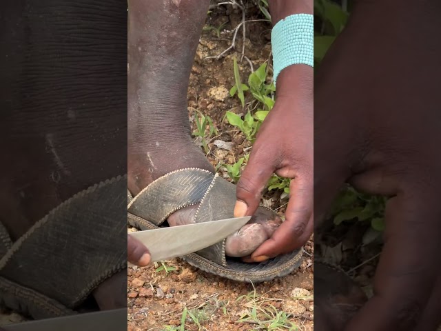 Hadzabe man 🧍‍♂️nails cut from knife 🔪 in jungle #trending #viratkohliandklrahul #viralvideo