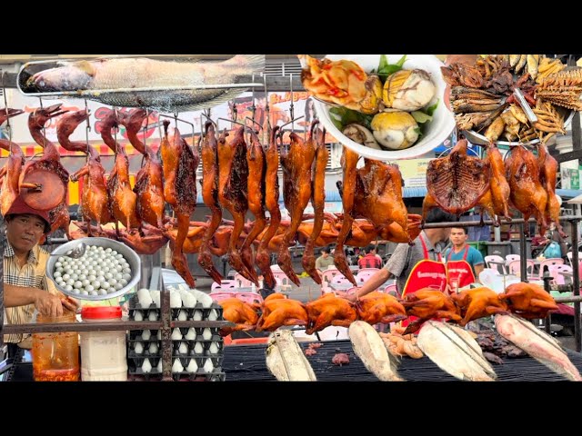 Amazing Cambodian Street Food 2025 Complication- ROAST Pork, Fish, Duck and Chicken - fried crickets