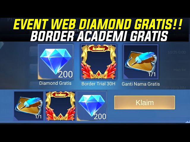 CARA DAPET BORDER AVATAR LIMITED ACADEMI GRATIS DAN 200 DIAMOND GRATIS EVENT WEB MLBB