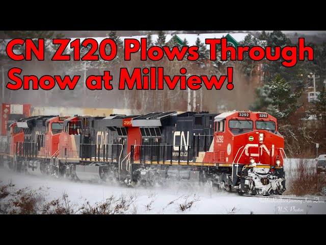 Snow Plowing! CN 3292 Leads Z120 Through Millview Curve, NS.