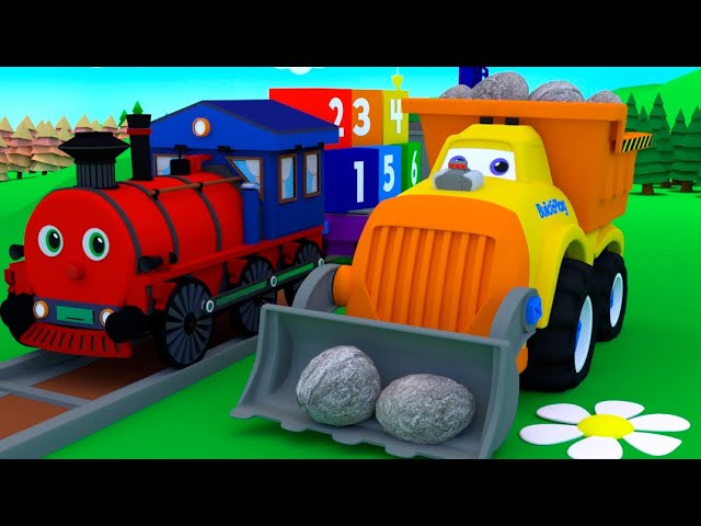 Car cartoons for kids, toddlers. Tractor Max and Excavator, Fuel Truck, Loader - Construction Site