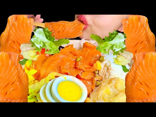 ASMR SALMON SALAD, RICOTTA CHEESE, EGG, SEAFOOD EATING SOUNDS MUKBANG No talking 연어 샐러드 먹방 노토킹 이팅사운드