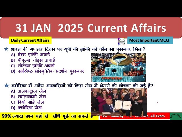 Daily Current Affairs 2025 | 31 JAN 2025 Current Affairs | Current Affairs Today | SSC, NTPC |